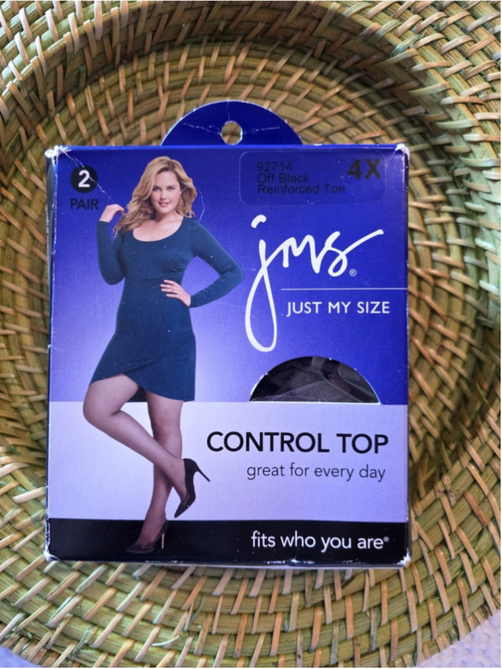 Women's JMS Just My Size Control Top Reinforced Toe Off Black 4X 2 Pairs